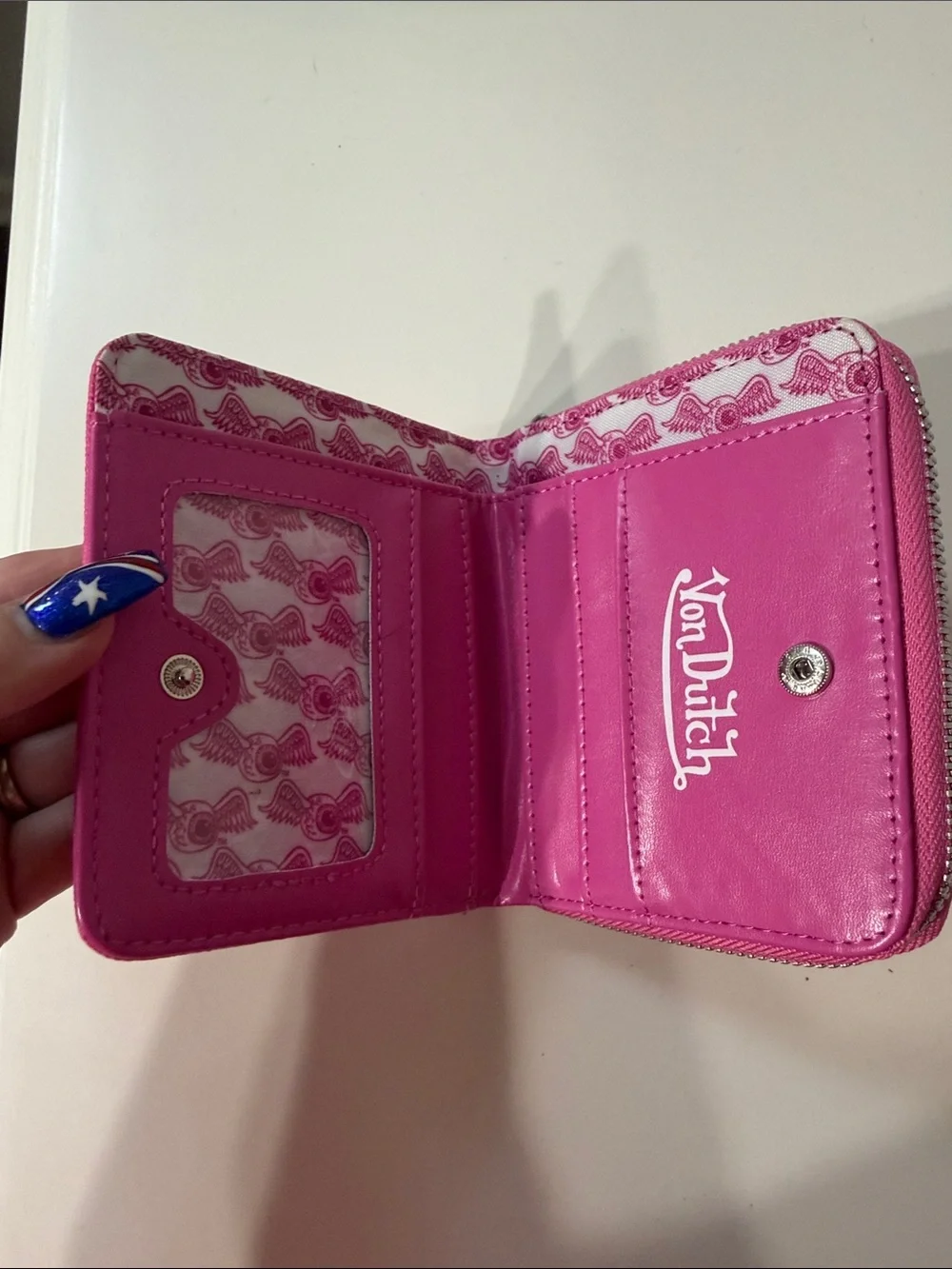 Von Dutch Hot Pink Zip-Around Logo Wallet